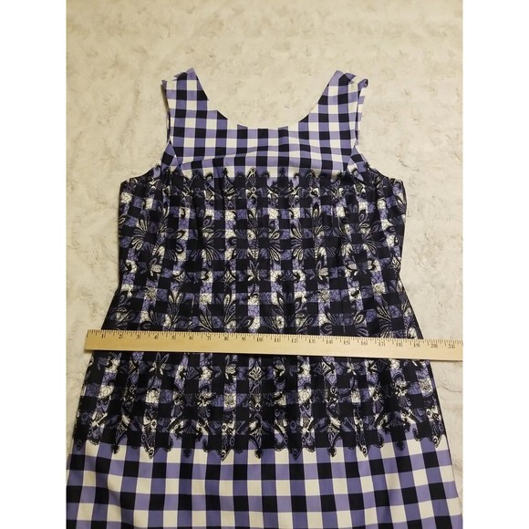 Tahari Arthur Levine Dress Womens Size 14 Petite Blue White Floral Checkered - Picture 8 of 9